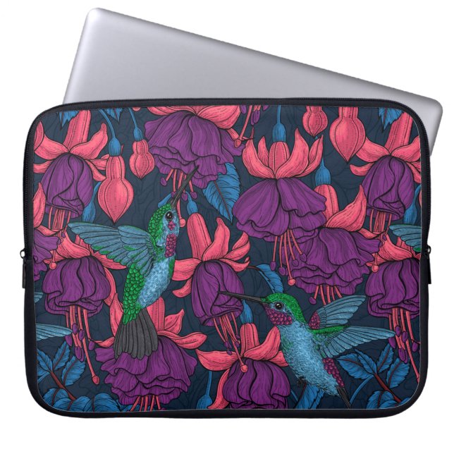Vogeltuin in het paars en blauw laptop sleeve (Voorkant)