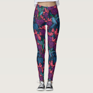 Vogeltuin in het paars en blauw leggings