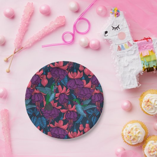 Vogeltuin in het paars en blauw papieren bordje (Feest)