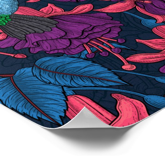 Vogeltuin in het paars en blauw poster (Hoek)