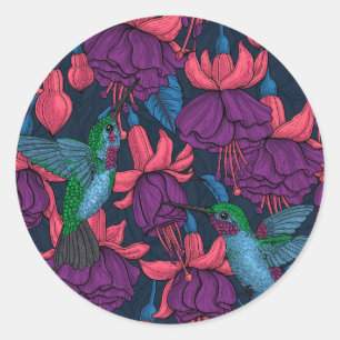 Vogeltuin in het paars en blauw ronde sticker