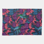 Vogeltuin in het paars en blauw theedoek (Horizontaal)