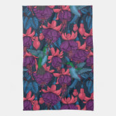 Vogeltuin in het paars en blauw theedoek (Verticaal)