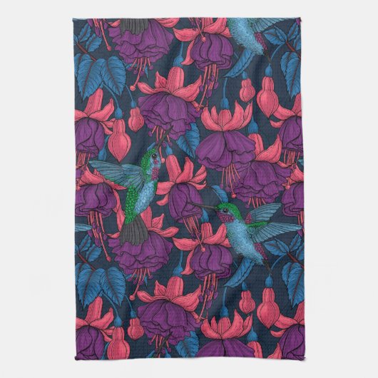 Vogeltuin in het paars en blauw theedoek (Verticaal)