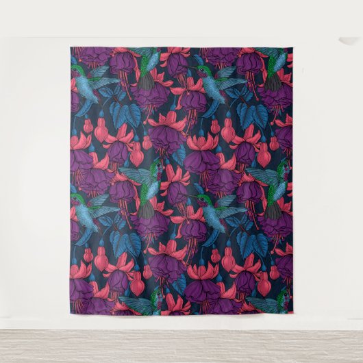 Vogeltuin in het paars en blauw wandkleed (Voorkant)