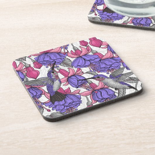 Vogeltuin in melroos en roze bier onderzetter (Linkerzijde)