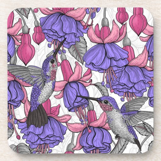 Vogeltuin in melroos en roze bier onderzetter (Voorkant)