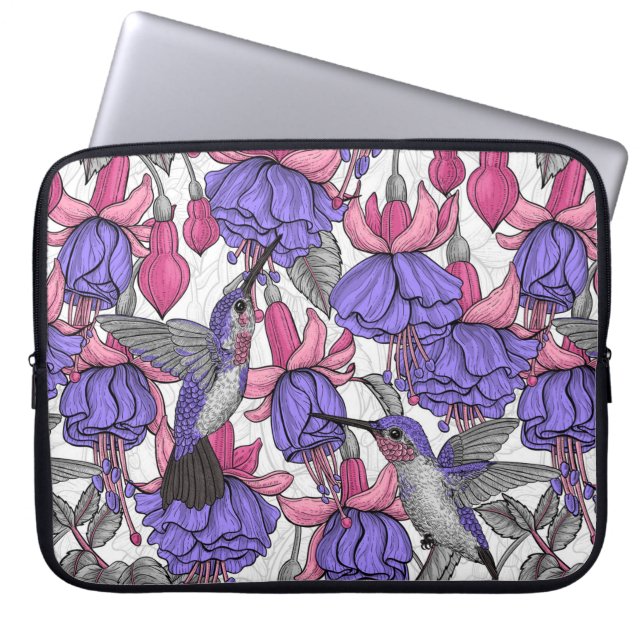 Vogeltuin in melroos en roze laptop sleeve (Voorkant)