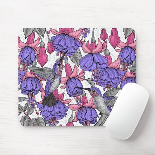 Vogeltuin in melroos en roze muismat (Met muis)