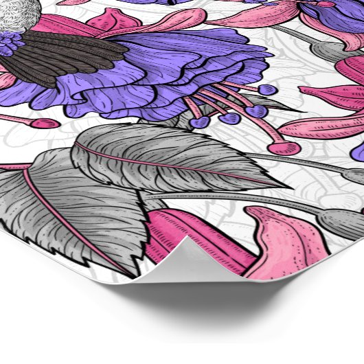 Vogeltuin in melroos en roze poster (Hoek)