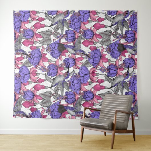 Vogeltuin in melroos en roze wandkleed (In Situ (horizontaal))