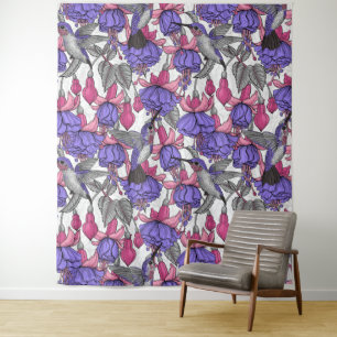 Vogeltuin in melroos en roze wandkleed