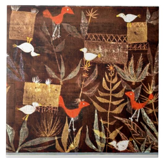 Vogeltuin, kleurrijke abstracte kunst door Paul Kl Tegeltje (Voorkant)