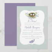 Vogeluitnodiging via het Baby shower Nest Twins Kaart (Voorkant / Achterkant)