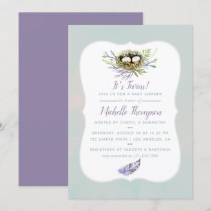 Vogeluitnodiging via het Baby shower Nest Twins Kaart