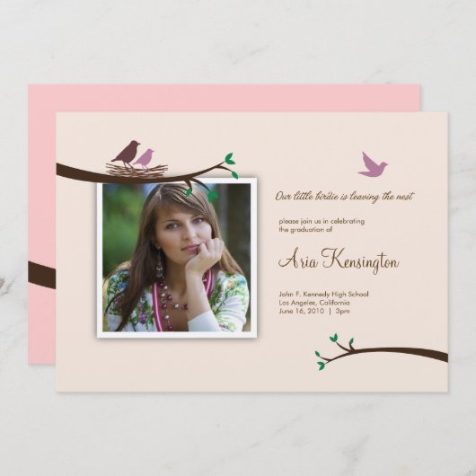 Vogeluitstappen Nest Foto Afstuderen Aankondiging (Voorkant / Achterkant)