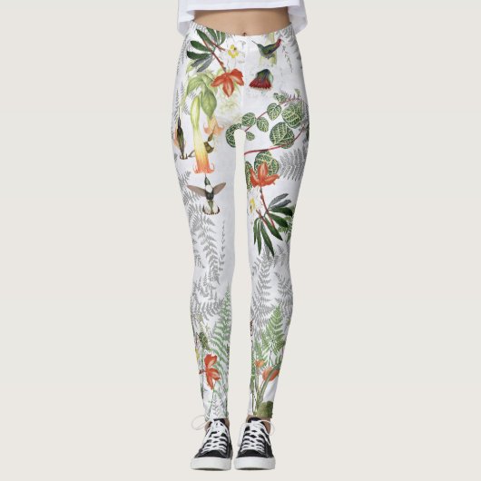 Vogelveer Bloem Palm Frond Ferns Leggings (Voorkant)