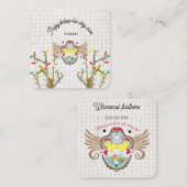 Vogelveertjes cute boho blaadjes vierkante visitekaartje (Voorkant / Achterkant)