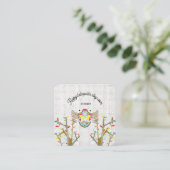 Vogelveertjes cute boho blaadjes vierkante visitekaartje (Staand voorkant)