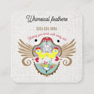 Vogelveertjes cute boho blaadjes vierkante visitekaartje