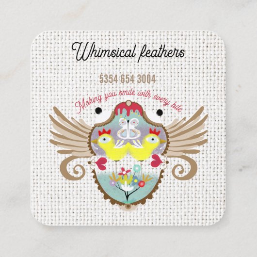 Vogelveertjes cute boho blaadjes vierkante visitekaartje (Achterkant)