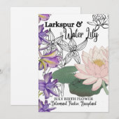 Vogelventiel, juli, Larkspur, Water Lily, Birthday Feestdagenkaart (Voorkant / Achterkant)