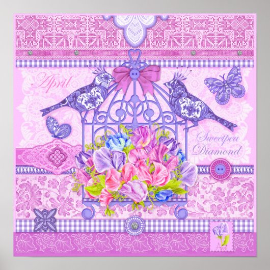 Vogelventilator en gem April Birdcage Poster (Voorkant)