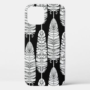 Vogelveren die een naadloos patroon in zwart-wit v Case-Mate iPhone case