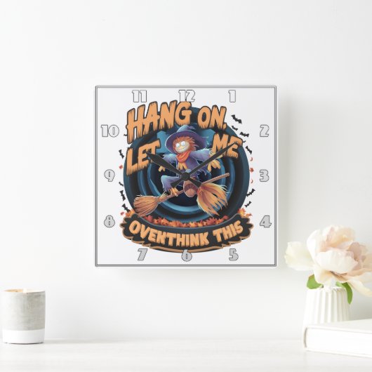 Vogelverschrikker die 's nachts op een bezem vlieg vierkante klok (Huis)