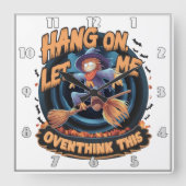 Vogelverschrikker die 's nachts op een bezem vlieg vierkante klok (Voorkant)