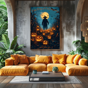 Vogelverschrikker Halloween met Gloeiende Jack-O'- Poster