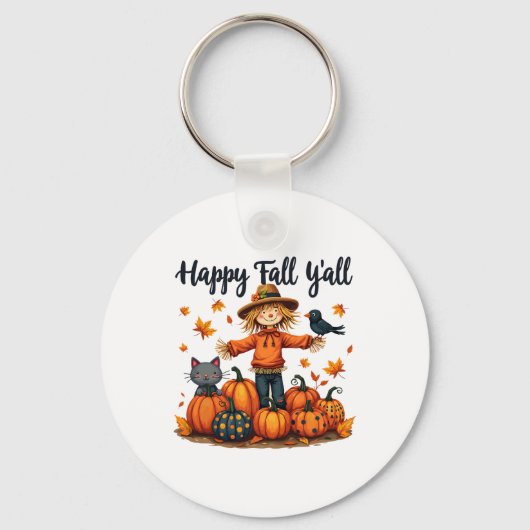 Vogelverschrikker Happy Fall Y'all Thanksgiving Ha Sleutelhanger (Voorkant)