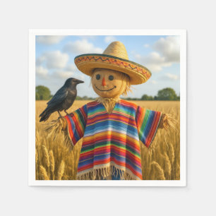 Vogelverschrikker met een sombrero en poncho servet