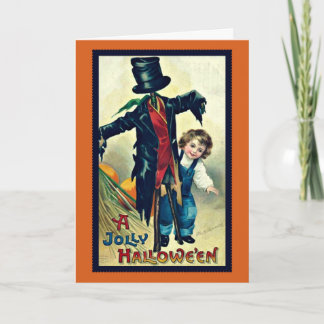 Vogelverschrikker met hoge hoed Vintage Halloween Kaart