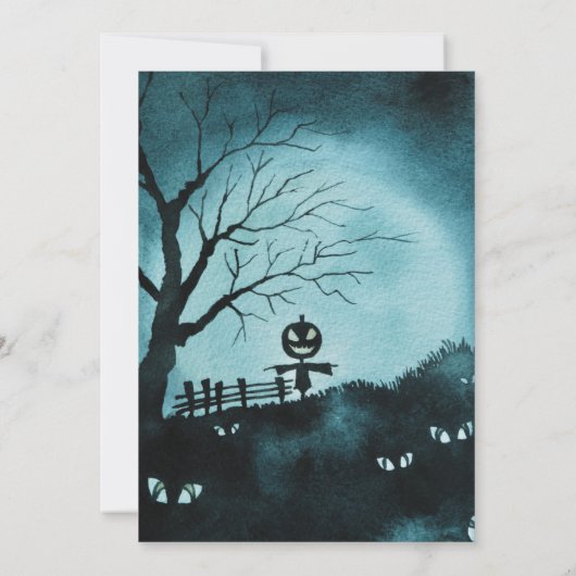 vogelverschrikker met Jack-O' Lantaarnkop Blauw Ha Kaart (Achterkant)