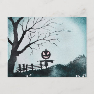 vogelverschrikker met Jack-O' Lantern Head Hallowe Feestdagenkaart