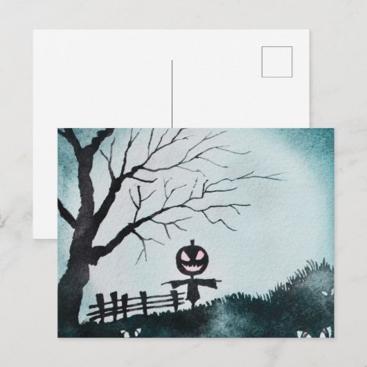 vogelverschrikker met Jack-O' Lantern Head Hallowe Feestdagenkaart (Voorkant / Achterkant)