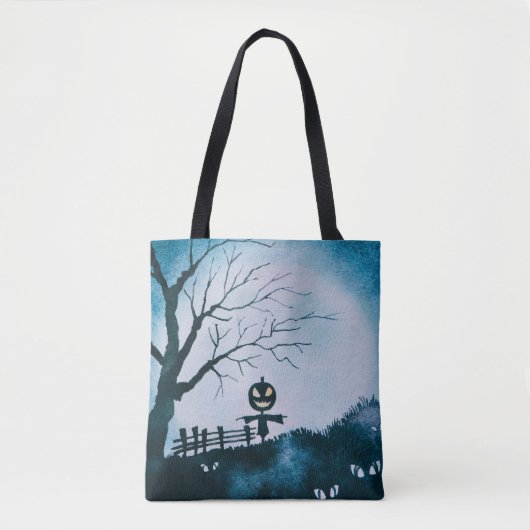 vogelverschrikker met Jack-O' Lantern Head Hallowe Tote Bag (Voorkant)