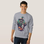 Vogelverschrikker met pompoen en bloemen Pixel Art Trui (Voorkant volledig)