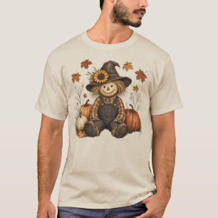 Vogelverschrikker met Pompoenen Herfst Oogst Rusti T-shirt