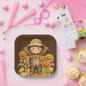 vogelverschrikker met zonnebloem papieren bordje (Feest)