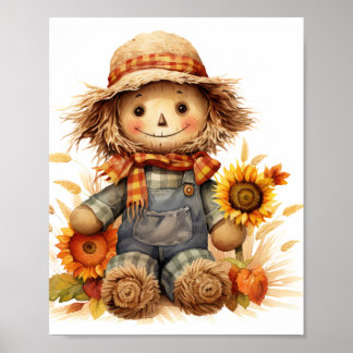 vogelverschrikker met zonnebloem poster