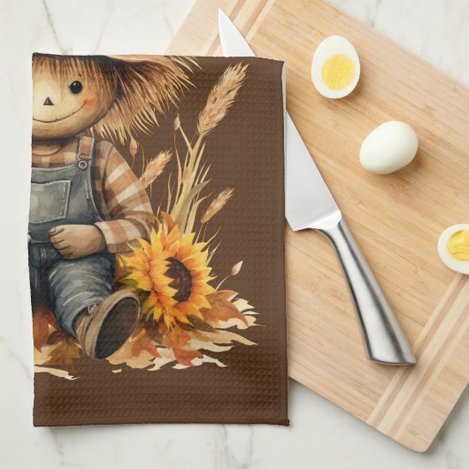 vogelverschrikker met zonnebloem theedoek (Quarter Fold)