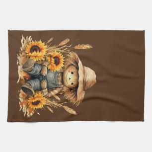 vogelverschrikker met zonnebloem theedoek