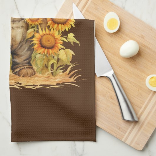 vogelverschrikker met zonnebloem theedoek (Quarter Fold)