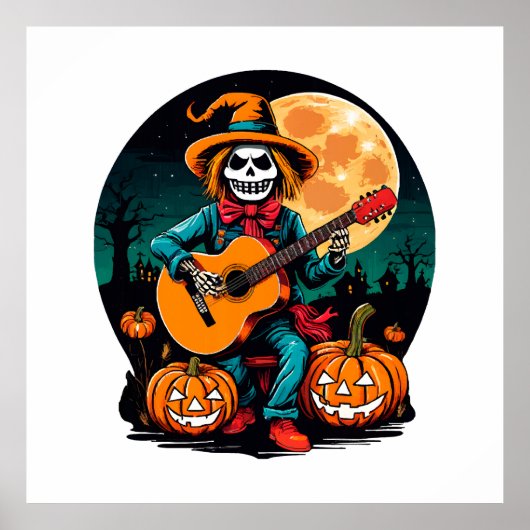vogelverschrikker speelt gitaar en viert halloween poster (Voorkant)