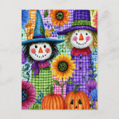 Vogelverschrikkers en Pompoenen, Halloween, Briefkaart (Voorkant)