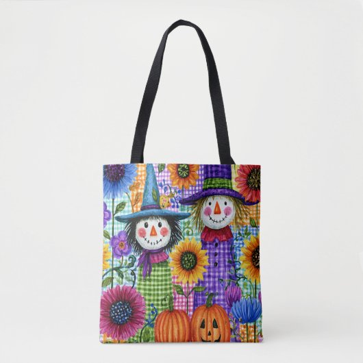 Vogelverschrikkers en Pompoenen, Halloween, Tote Bag (Voorkant)
