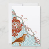 vogelverschrikkingen Roodduif Damask Wedding Kaart (Achterkant)