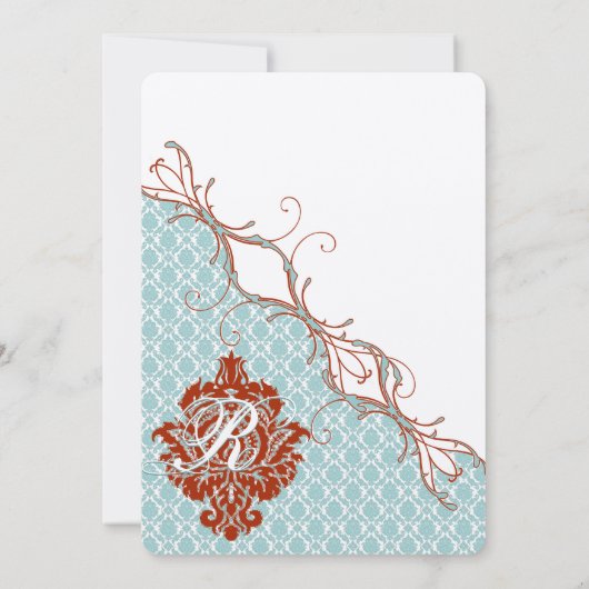 vogelverschrikkingen Roodduif Damask Wedding Kaart (Achterkant)